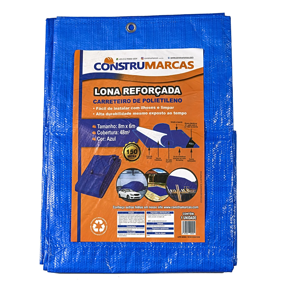 Lona Carreteiro Azul 150 Micra 8x6m - Construmarcas