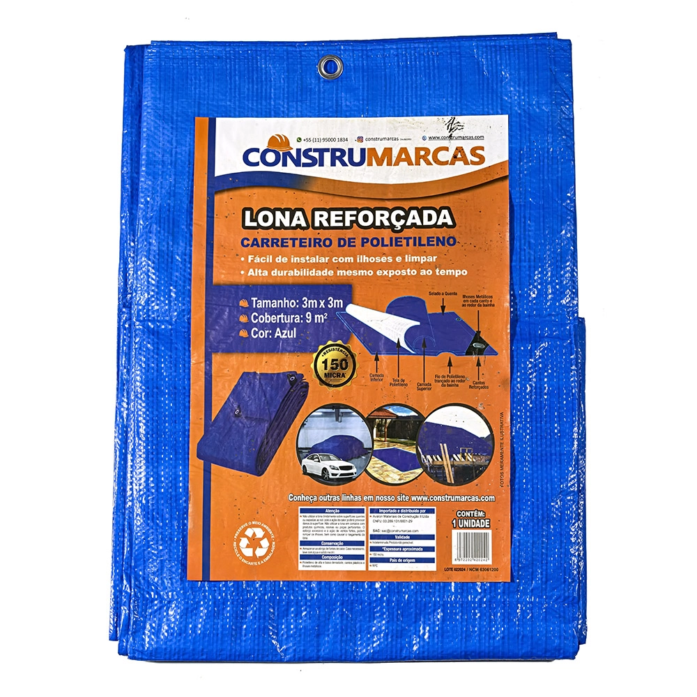 Lona Carreteiro Azul 150 Micra 3x3m - Construmarcas