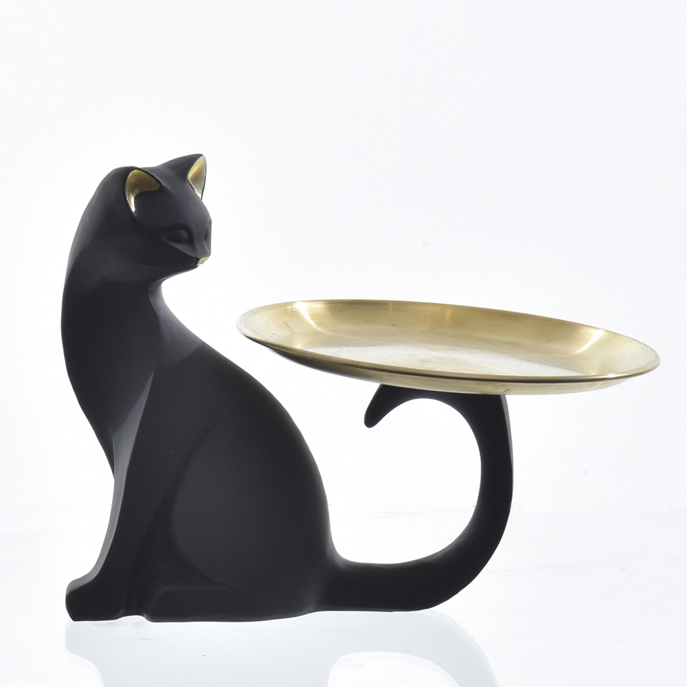 Escultura Gato Preto Sentado Bandeja 19cm Hc23073 Home