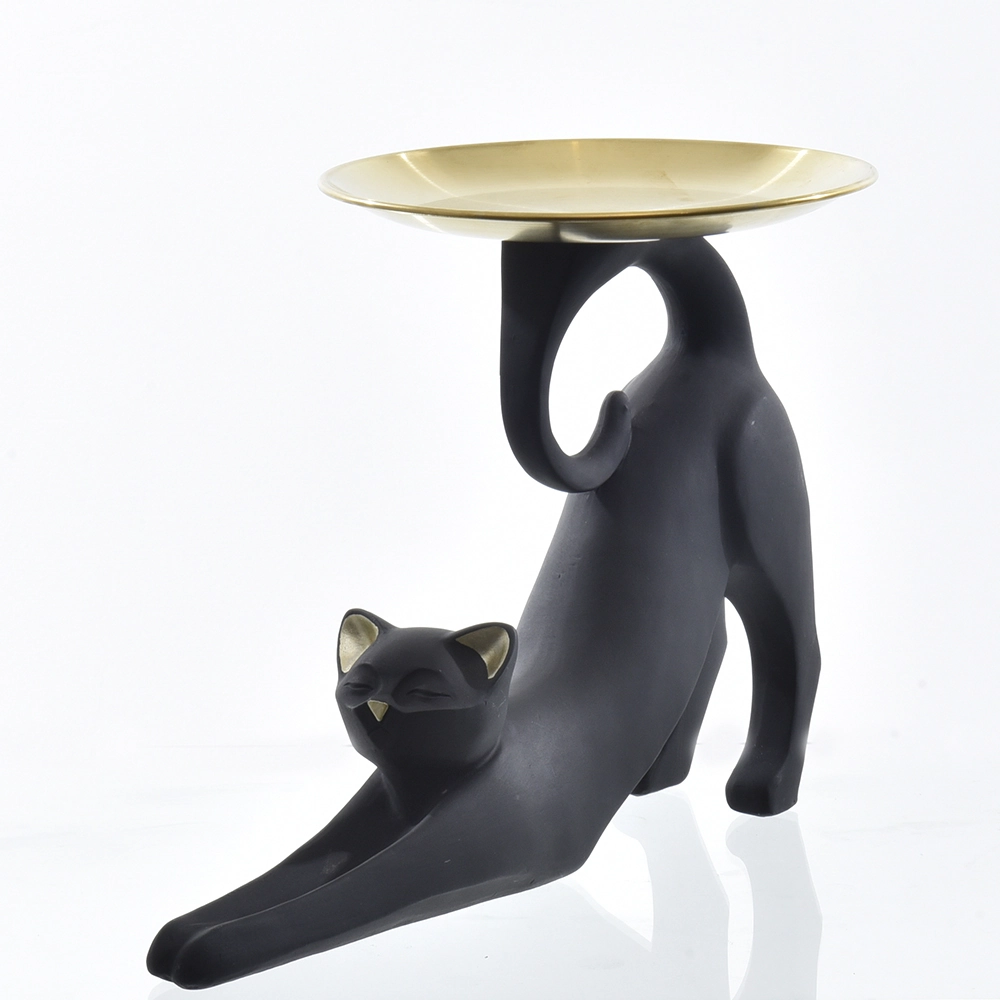 Escultura Gato Preto Relax Bandeja 28x20cm Hc23075 Home