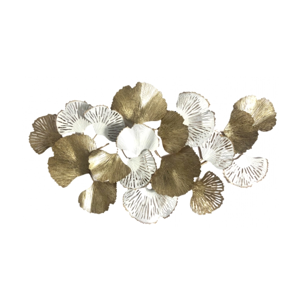 Escultura Parede Leques Brancos Dourados 98x6x57cm Hc22237 Home Collec