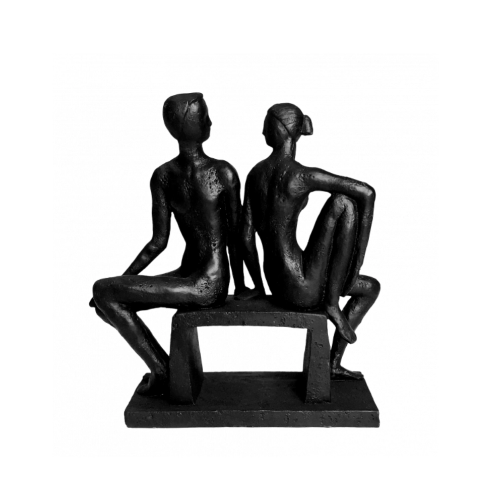 Escultura Casal Sentado Banco 25cm Hc22136 Home Collection