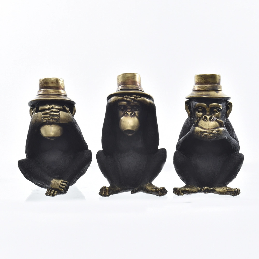 Escultura Macaco Chapeu Cego Surdo Mudo 23cm Hc23165 Home