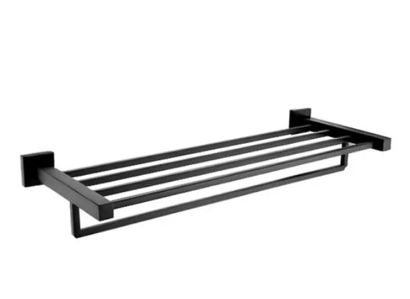 Porta Toalha Linear Estilo Hotel Dupla Fixação Preto Fosco