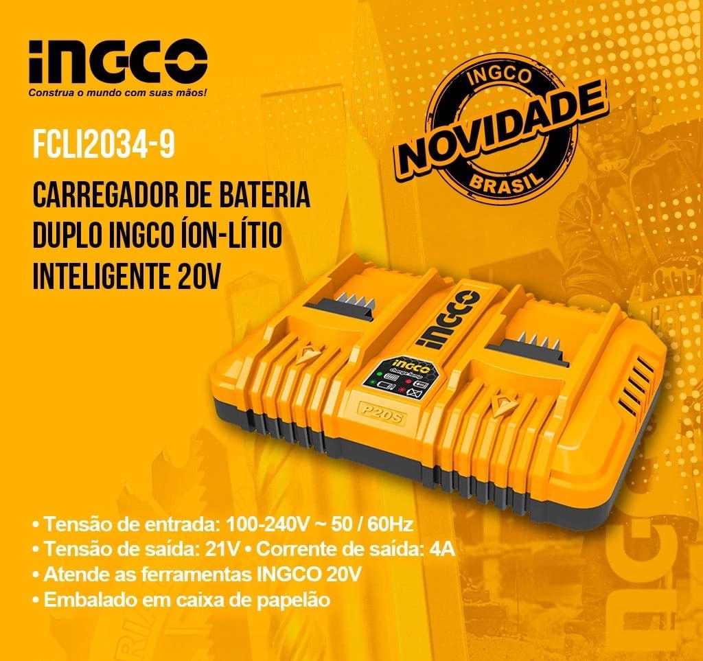 Carregador Duplo Inteligente Para 02 Baterias 20v Bivolt