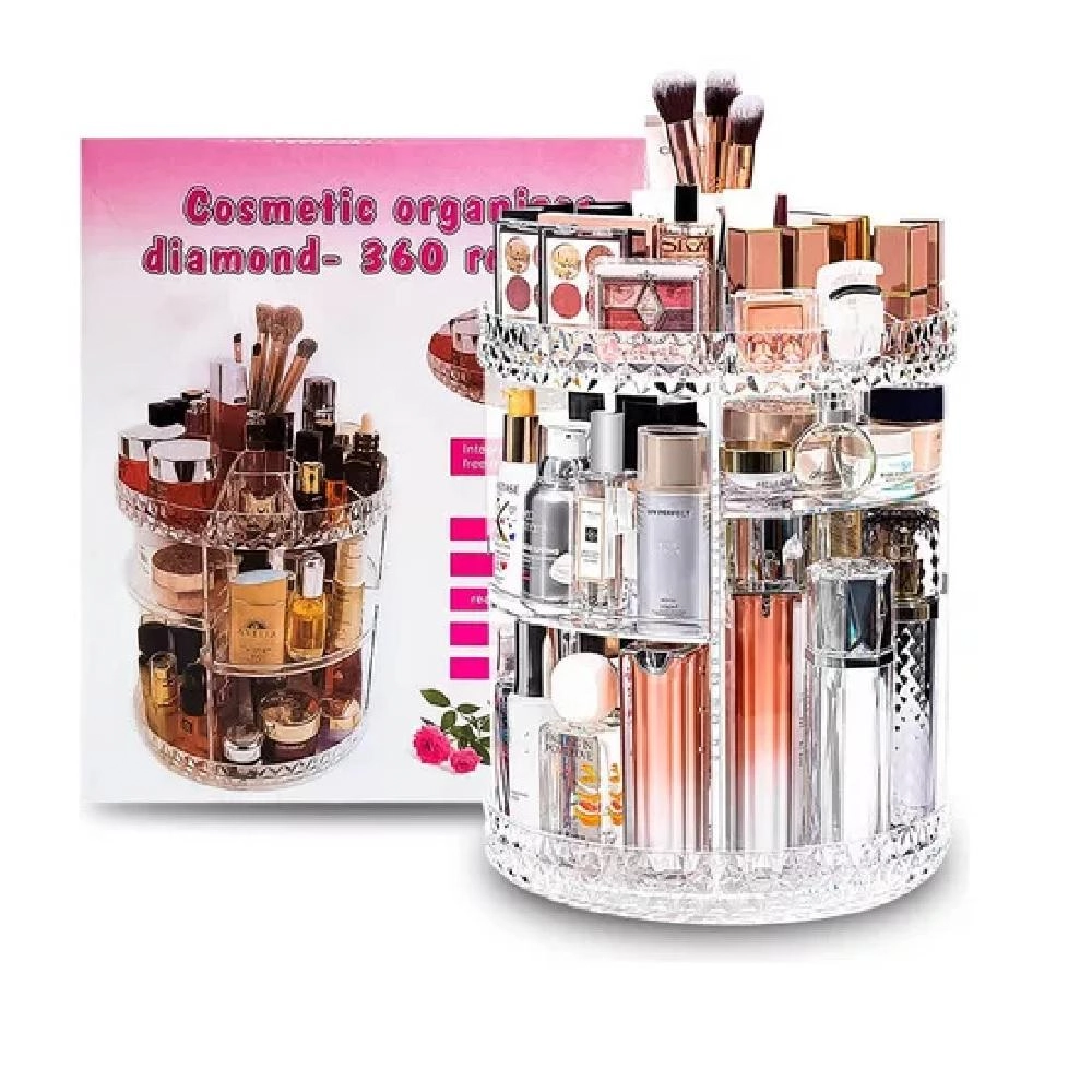 Organizador De Cosmeticos Giratorio Suporte Perfumes Maquiagem Redondo Ajustavel Armazenagem 3 Andares Acrilico Com Rota