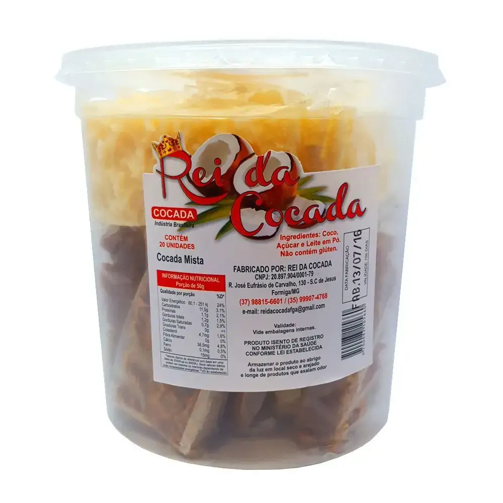 Doce Cocada Mista Rei Da Cocada Pote 1kg