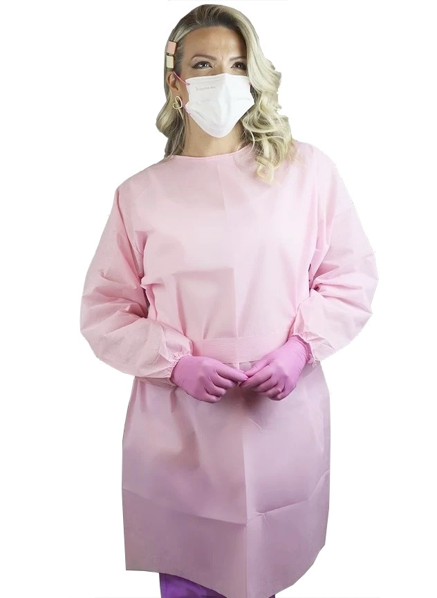 Avental Desc Manga Longa Rosa Gr40 Pct C/ 10unid Rosa Bebê
