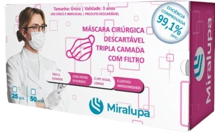 Máscara Descartável Tripla Camada Com Filtro ROSA - 50UN