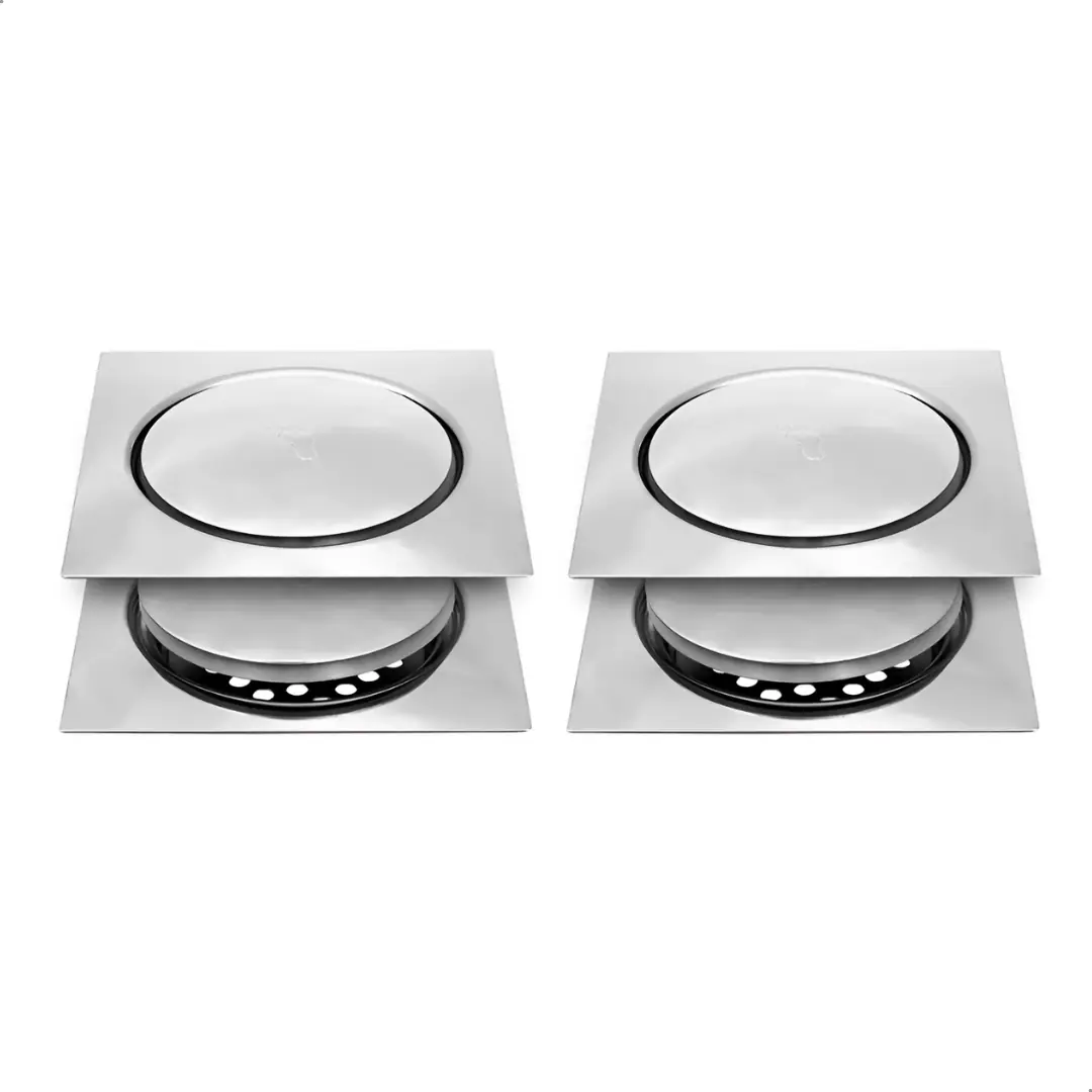 2 Ralos Inteligente Sistema Clic 15x15 Aço Inox P/ Banheiro