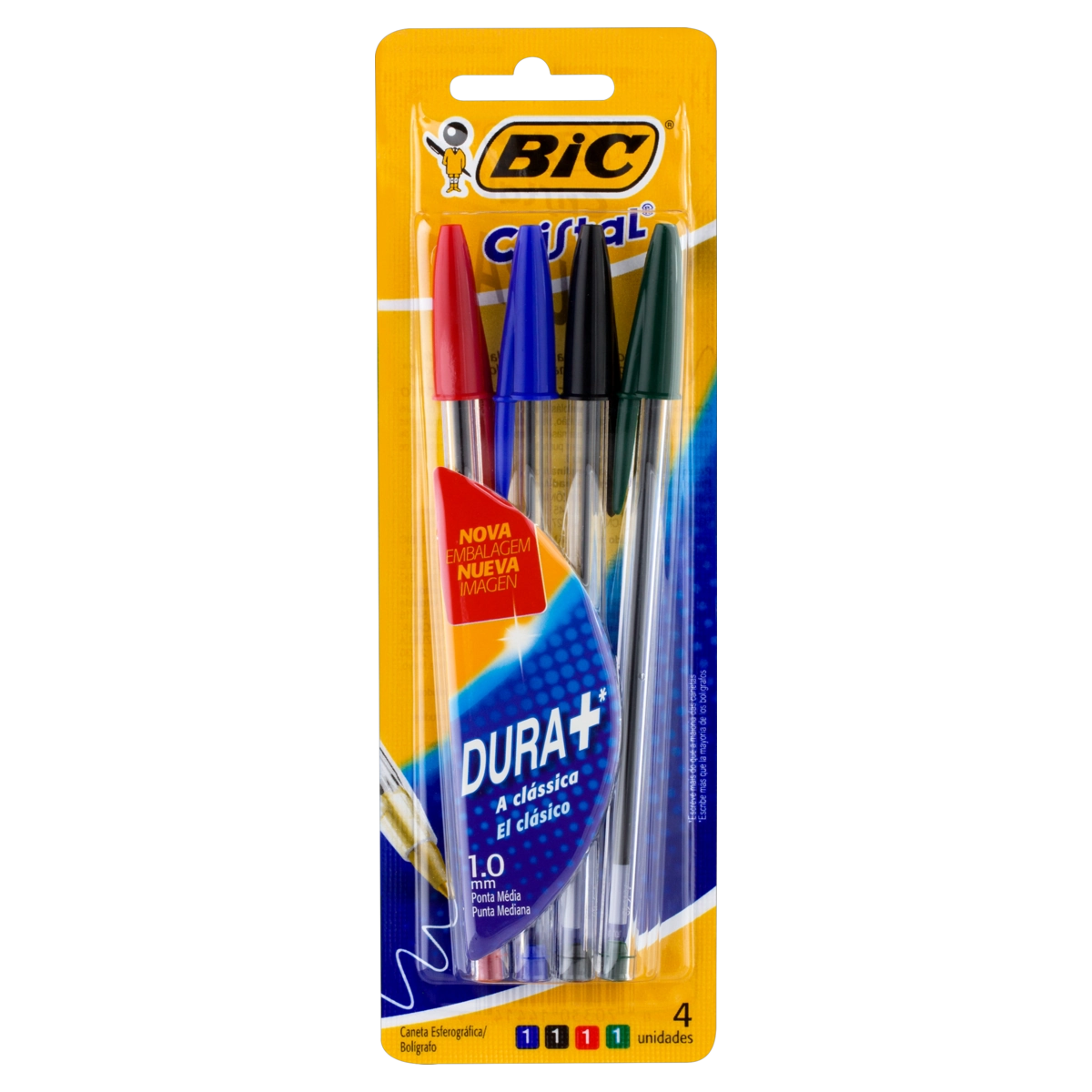 Caneta Esferográfica Ponta Média Dura Bic Cristal 4 Unidades