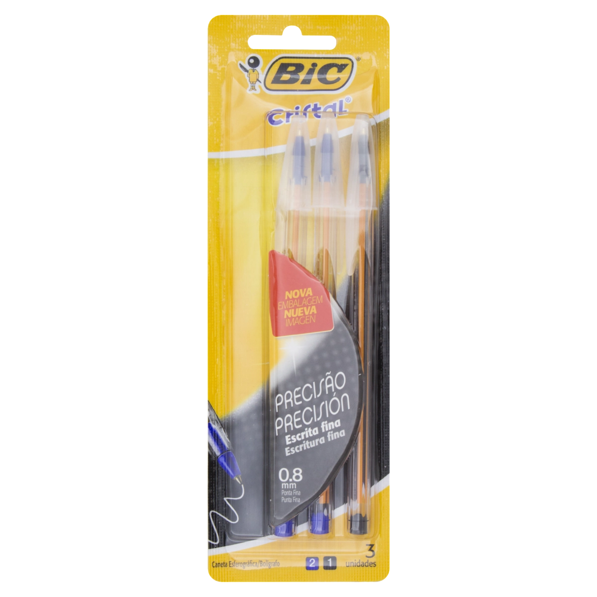 Caneta Esferográfica Ponta Fina Bic Cristal 3 Unidades