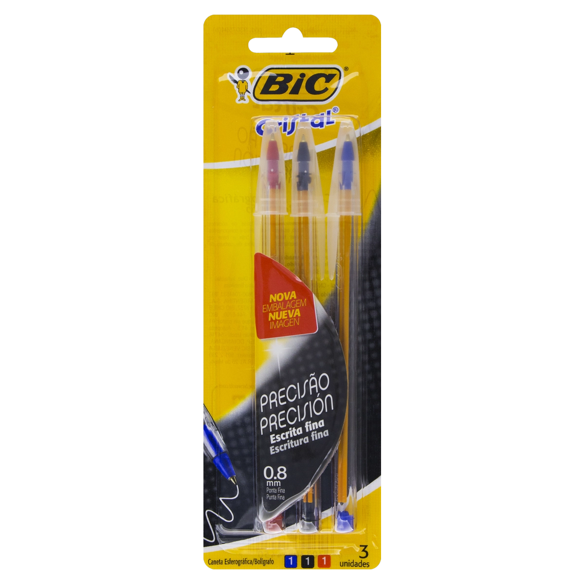 Caneta Esferográfica Ponta Fina Bic Cristal 3 Unidades