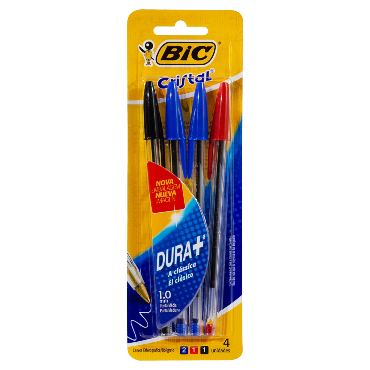 Caneta Esferográfica Ponta Média Dura Bic Cristal 4 Unidades