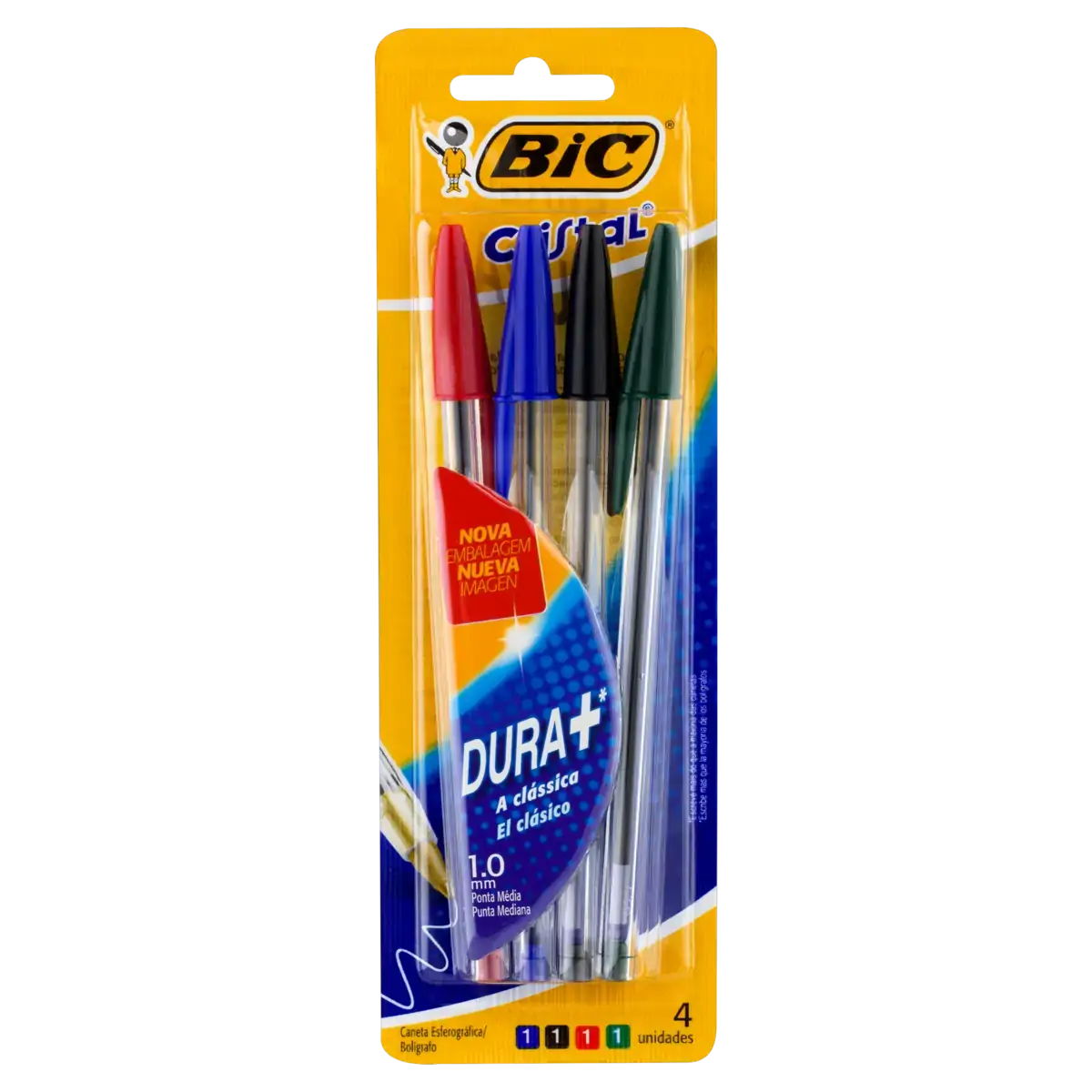 Caneta Esferográfica Ponta Média Dura Bic Cristal 4 Unidades