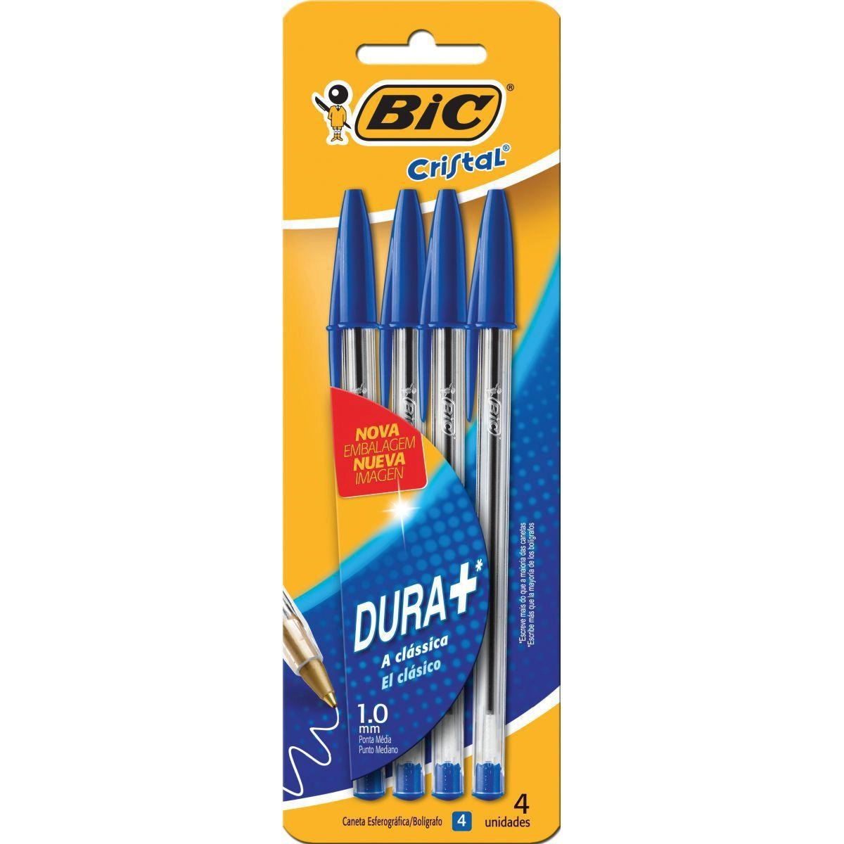 Caneta Esferográfica Azul Ponta Média Dura Bic Cristal 4 Unidades