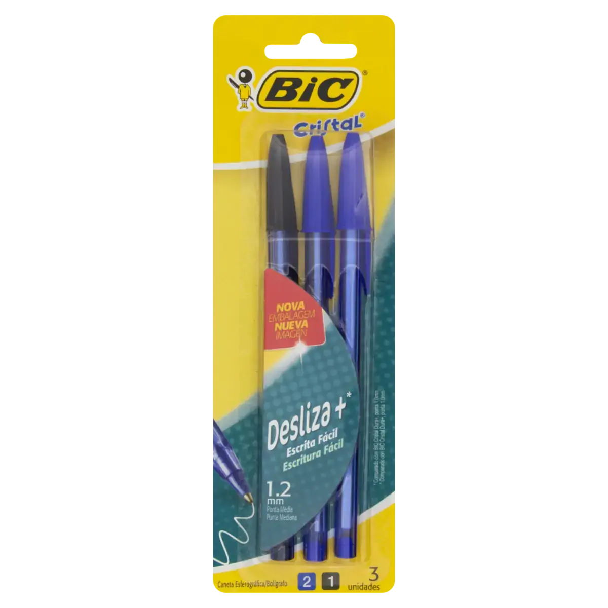 Caneta Esferográfica Ponta Média Bic Cristal 3 Unidades