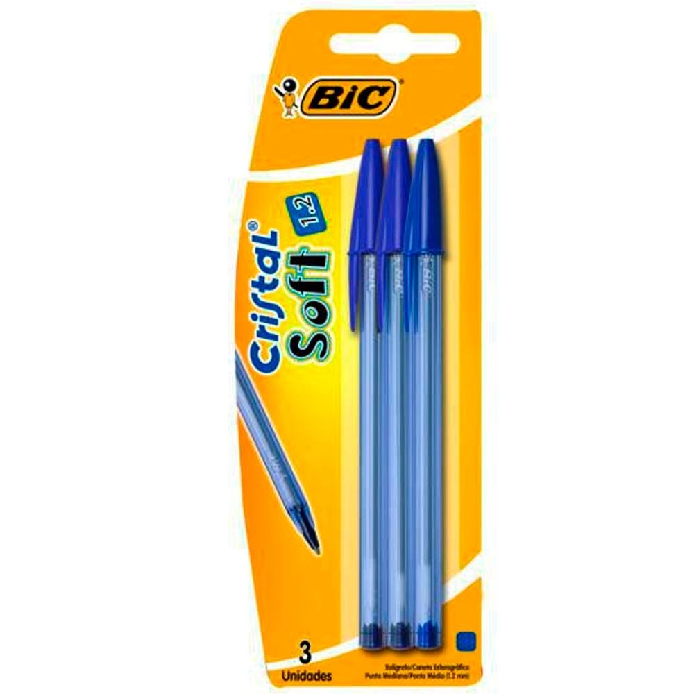 Caneta Esferográfica Azul 1,2mm Ponta Média Bic Cristal 3 Unidades