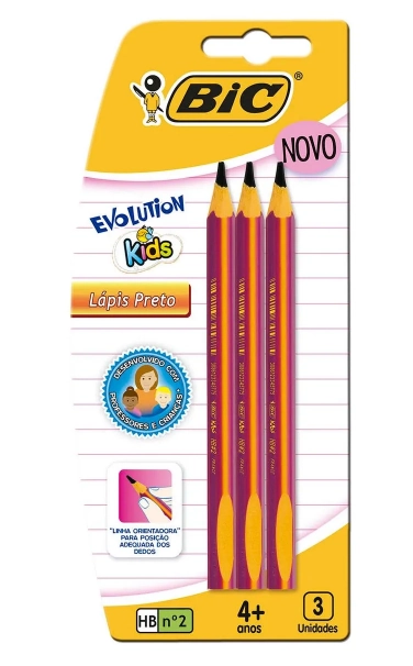 Lápis Preto Hb N 2 Kids Bic Evolution 3 Unidades