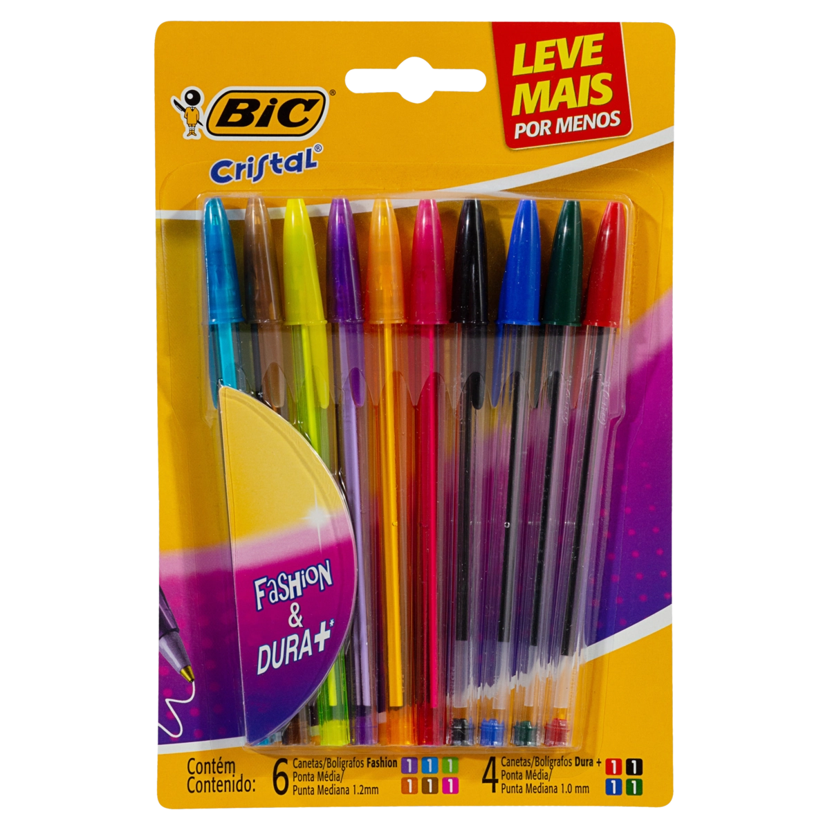 Caneta Esferográfica Ponta Média Fashion Dura Bic Cristal 10 Unidades Leve Mais Pague Menos