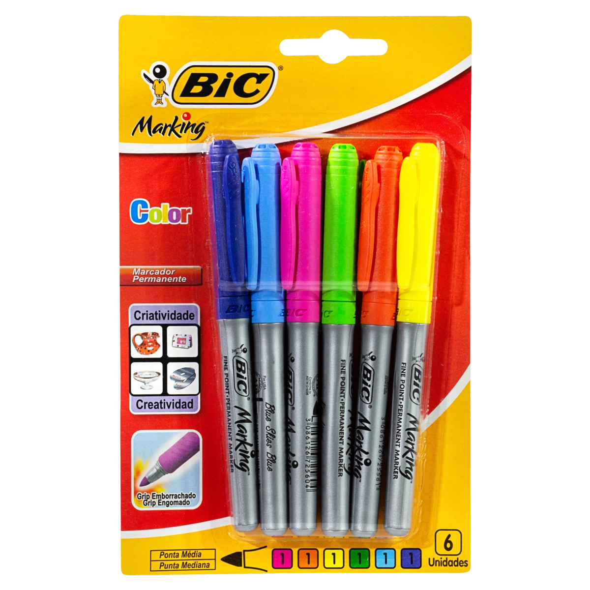 Marcador Permanente Colorido 4.25mm Ponta Média Bic Marking 6 Unidades
