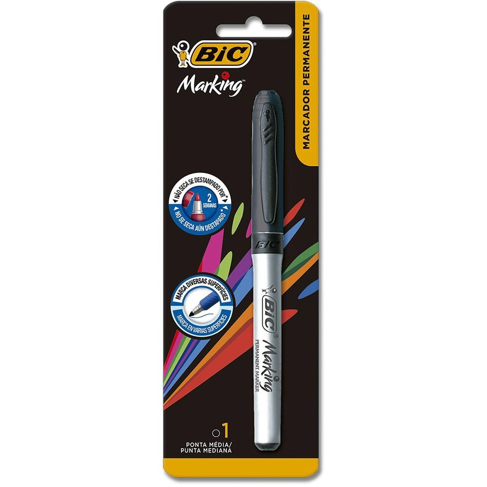 Marcador Permanente Preto 1.1mm Ponta Média Bic Marking