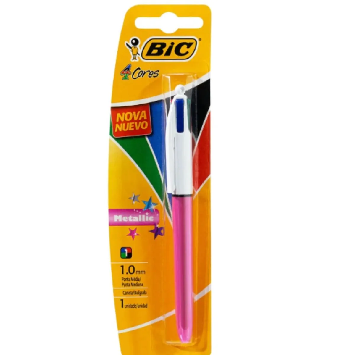 Caneta Bic 4 Cores 1.0 mm Metallic Ponta Média Rosa