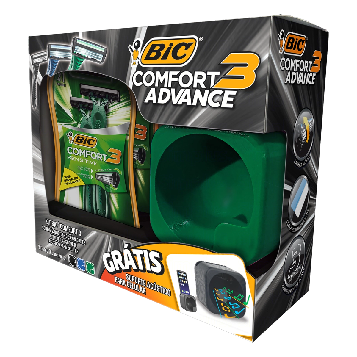 Kit Aparelho Descartável Para Barbear Bic Comfort 3 Advance Sensitive 4 Unidades Grátis Suporte Acús