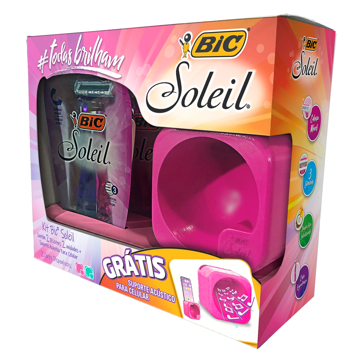 Kit 4 Aparelhos Descartáveis Para Depilar Bic Soleil Grátis Suporte Acústico Para Celular