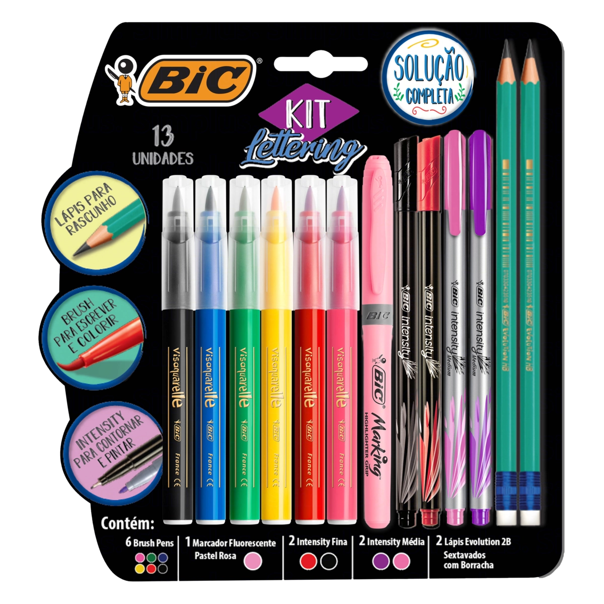 Kit 6 Canetas Brush Visaquarelle 1 Marcador De Texto Fluorescente Marking 2 Canetas Ponta Fina Inten