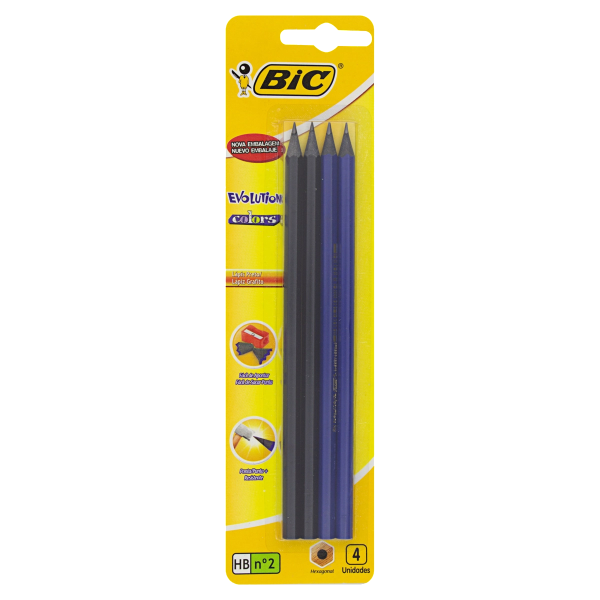 Lápis Preto Hb N 2 Bic Evolution Colors 4 Unidades