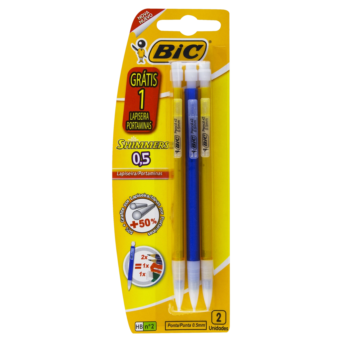 Lapiseira Recarregável Colorida 0,5mm Bic Shimmers 2 Unidades Grátis 1 Lapiseira