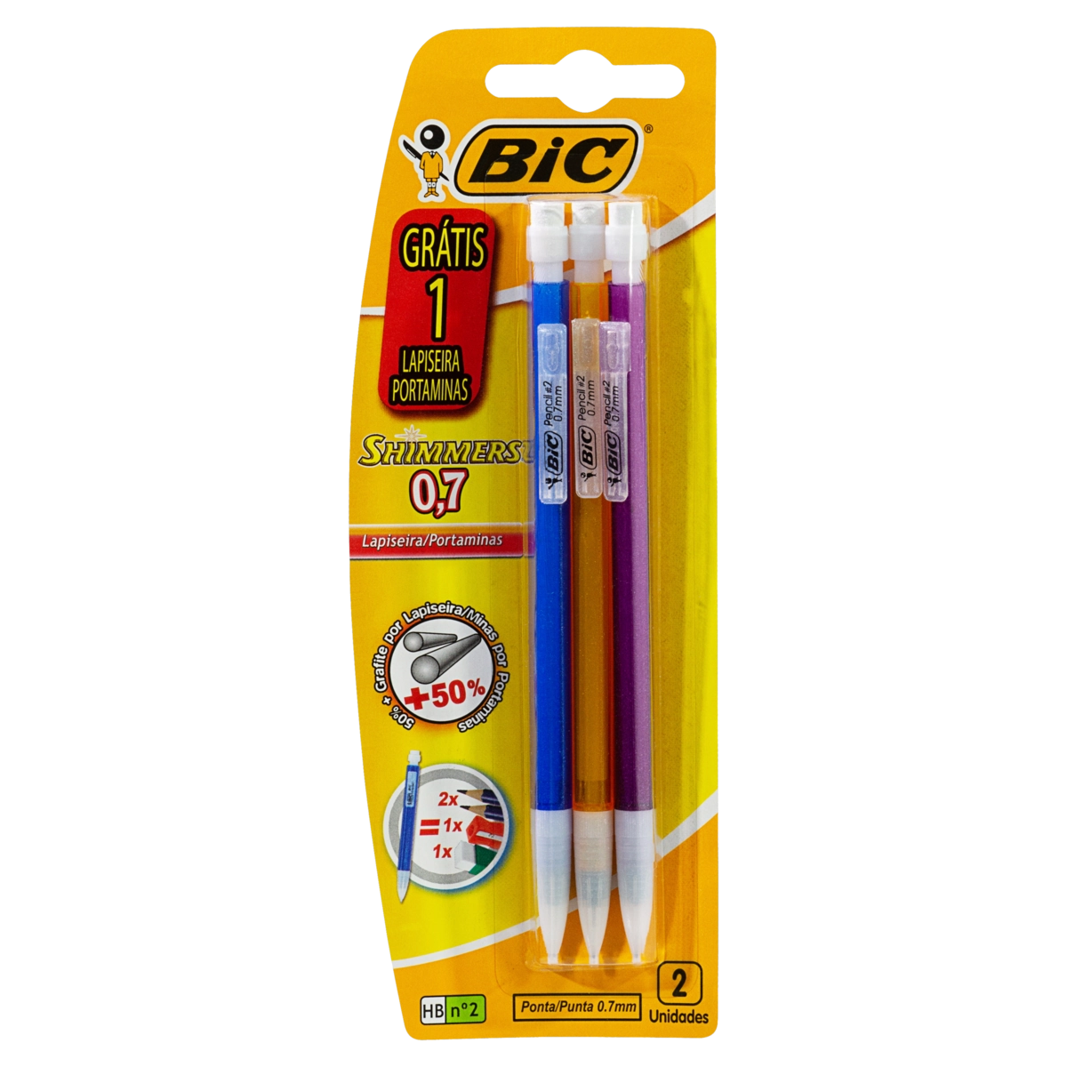 Lapiseira Recarregável Colorida 0,7mm Bic Shimmers 3 Unidades Grátis 1 Lapiseira