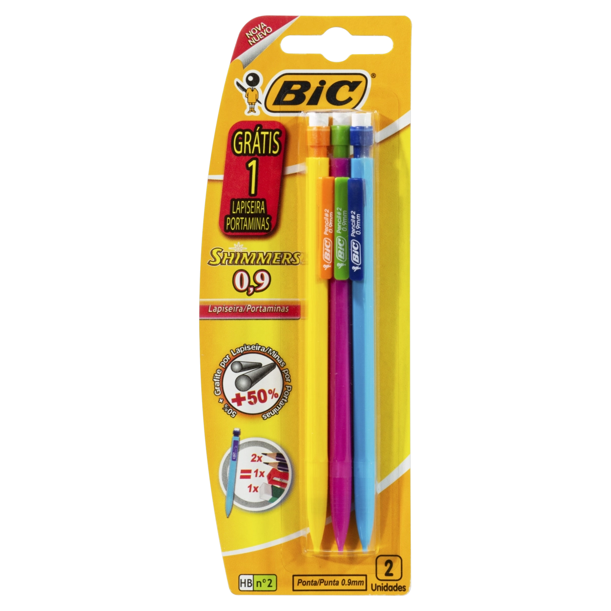 Lapiseira Recarregável Colorida 0,9mm Bic Shimmers 3 Unidades Grátis 1 Lapiseira