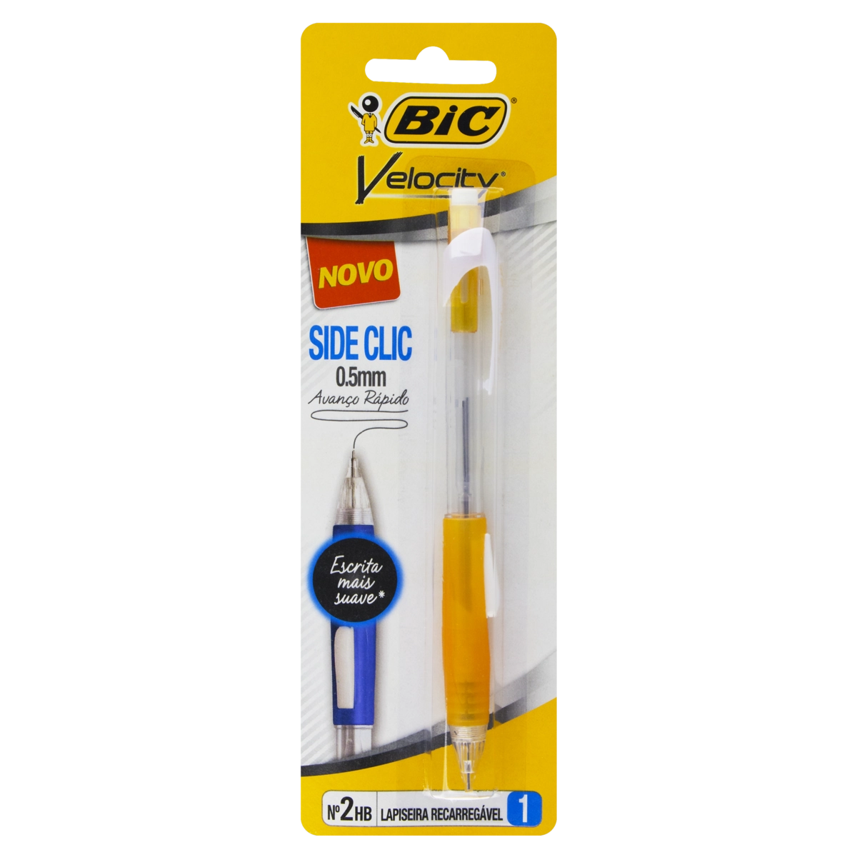 Lapiseira Recarregável Amarela 0,5mm Bic Velocity Side Clic