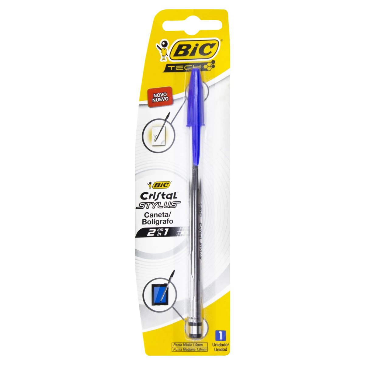 Caneta Esferográfica Azul 1,0mm Ponta Média Tech Bic Cristal Stylus