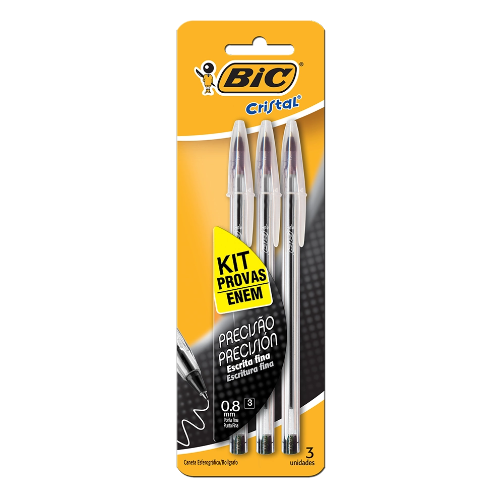 Caneta Bic Cristal Kit Enem C/3 Pt