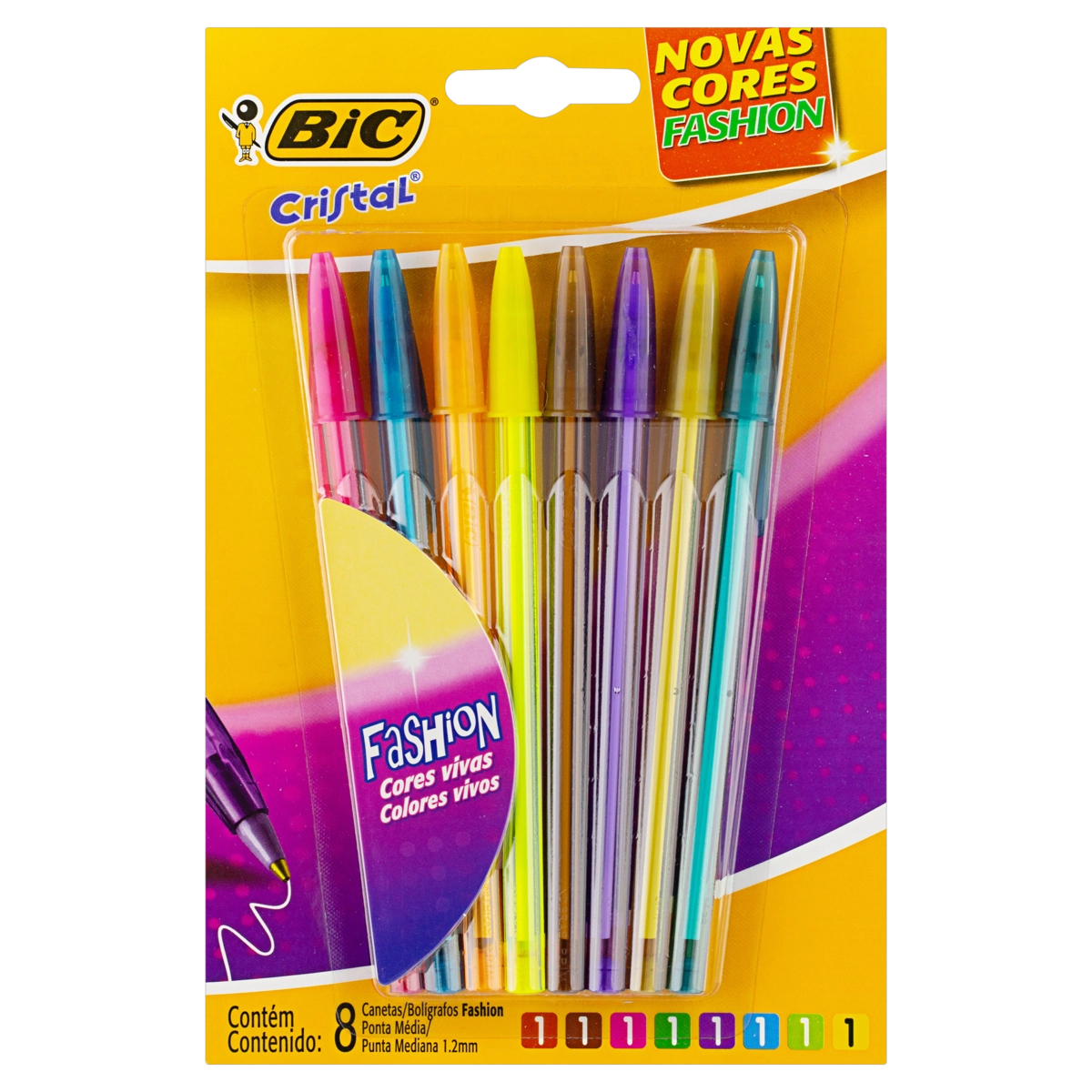 Caneta Esferográfica 1,2mm Fashion Bic Cristal 8 Unidades