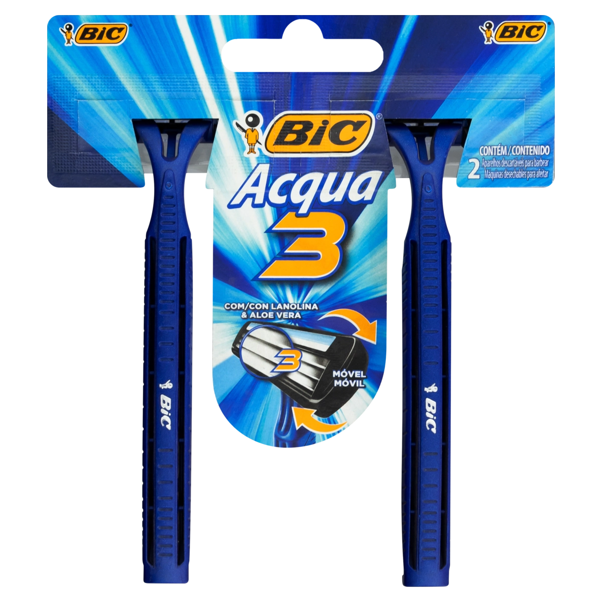 Aparelho Descartável Para Barbear Móvel Bic Acqua 3 2 Unidades