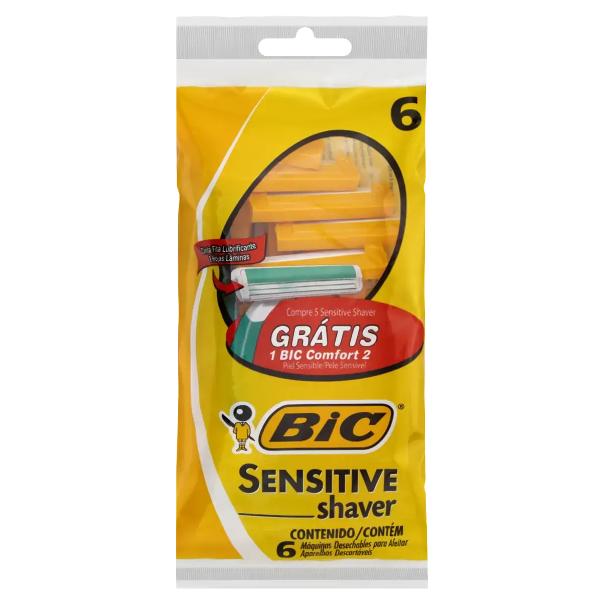 Aparelho Descartável Para Barbear Bic Sensitive 6 Unidades Grátis 1 Aparelho De Barbear Descartável