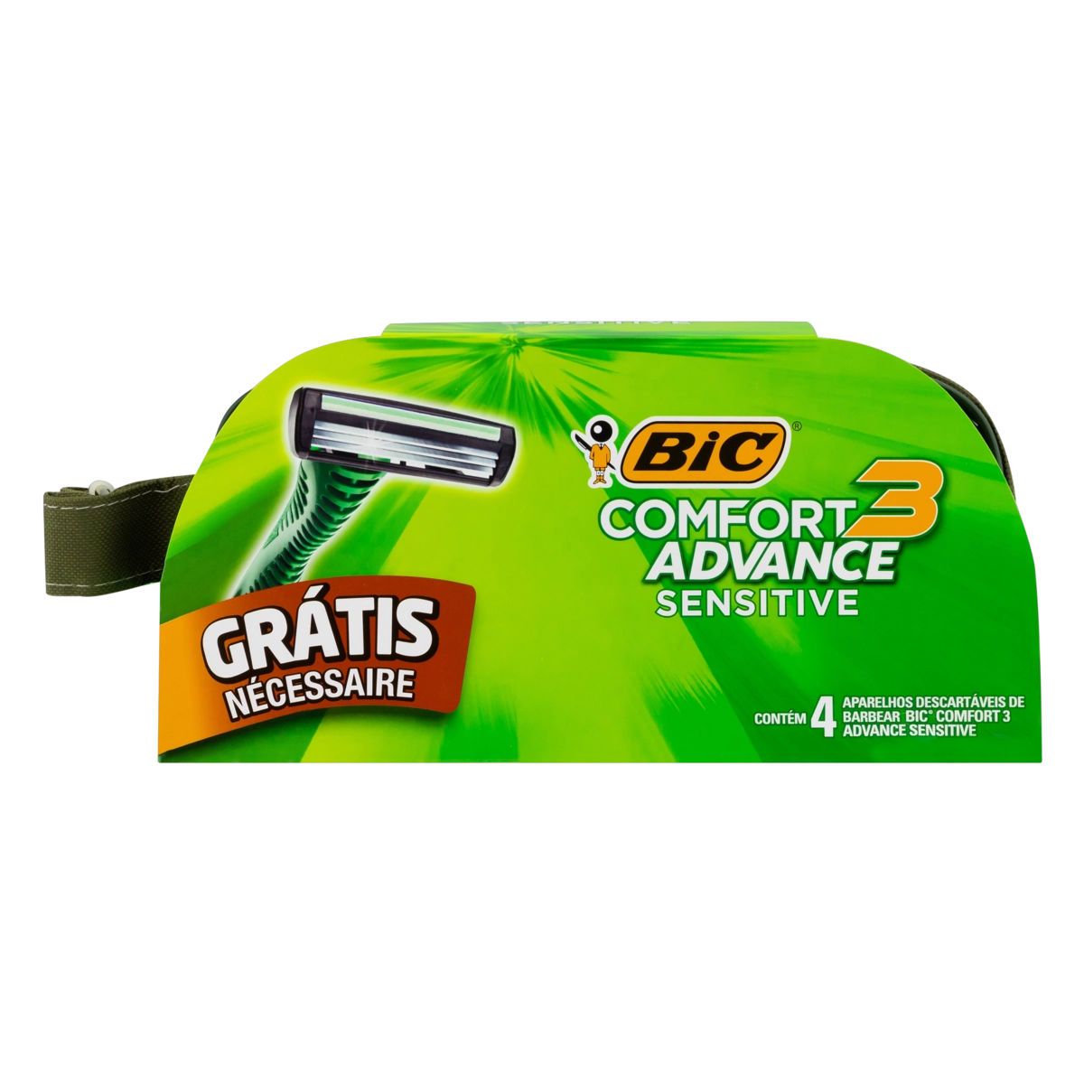Kit 4 Aparelhos Descartáveis Para Barbear Bic Comfort 3 Advance Sensitive Grátis Nécessaire