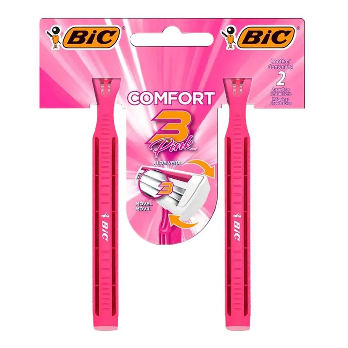 Aparelho de Depilar Descartável Bic Comfort 3 Pink 2 Unidades