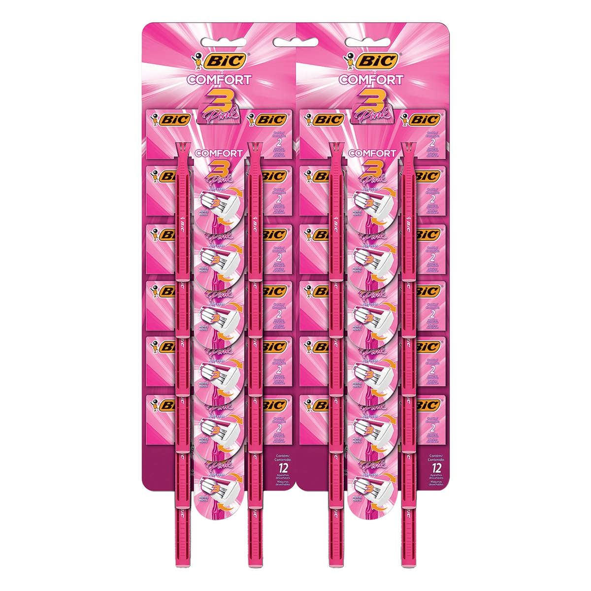 Aparelho Descartável Para Depilar Bic Comfort 3 Pink 12 Unidades