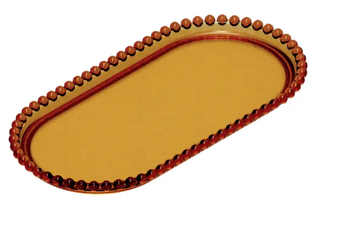 Bandeja Oval 13x25 C/bordas De Esfera Fume Ambar