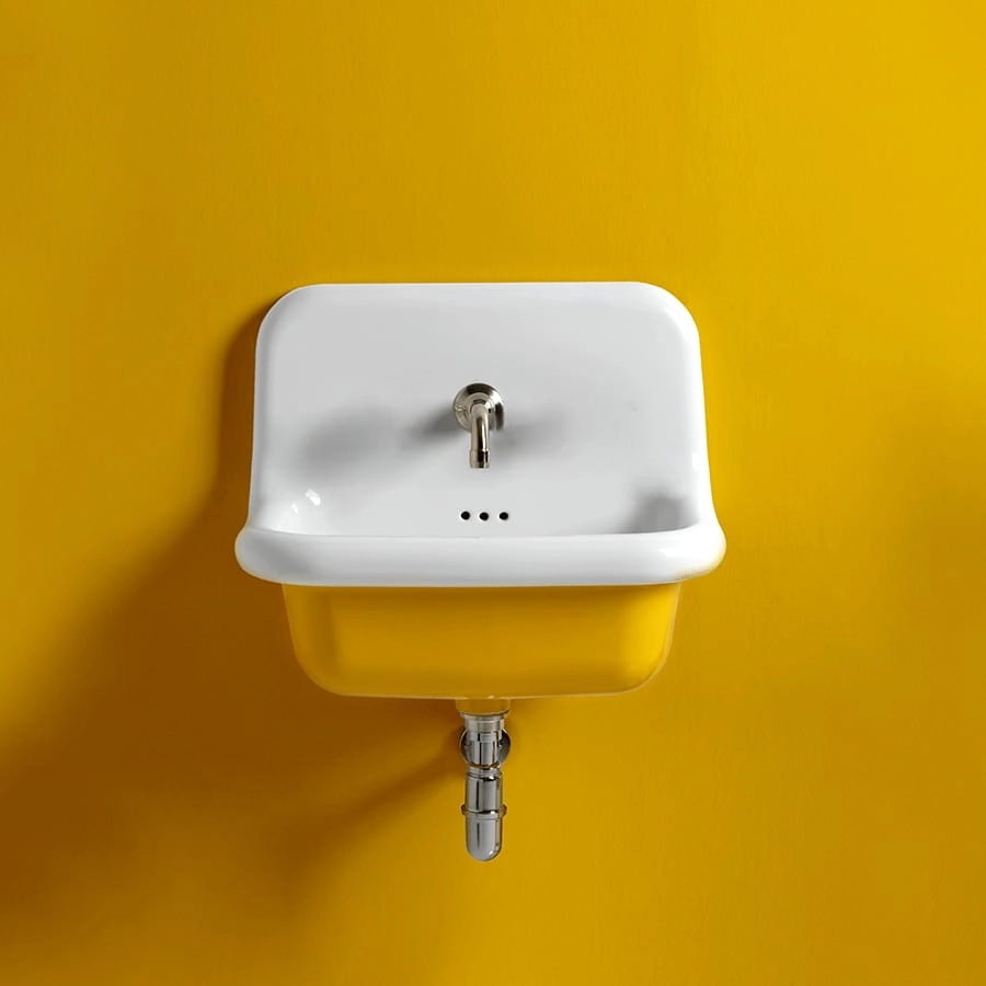 Cuba Pia Vintage Evier Retro Europe Design Old School Amarelo London Yellow And White