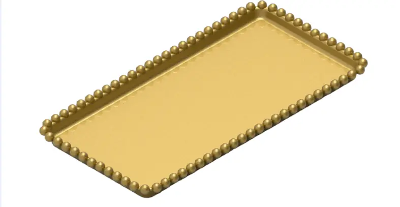 Bandeja Retangular 13x25 C/bordas De Esfera Dourada
