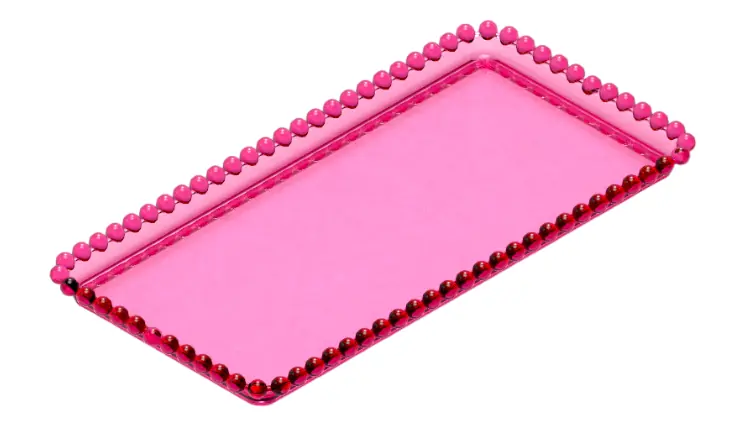 Bandeja Retangular 13x25 C/bordas De Esfera Rosa Neon