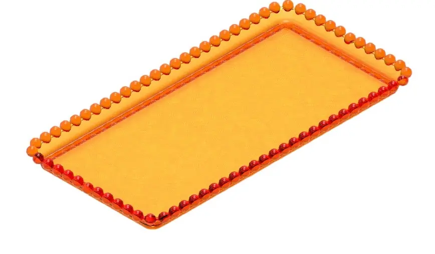 Bandeja Retangular 13x25 C/bordas De Esfera Laranja Neon