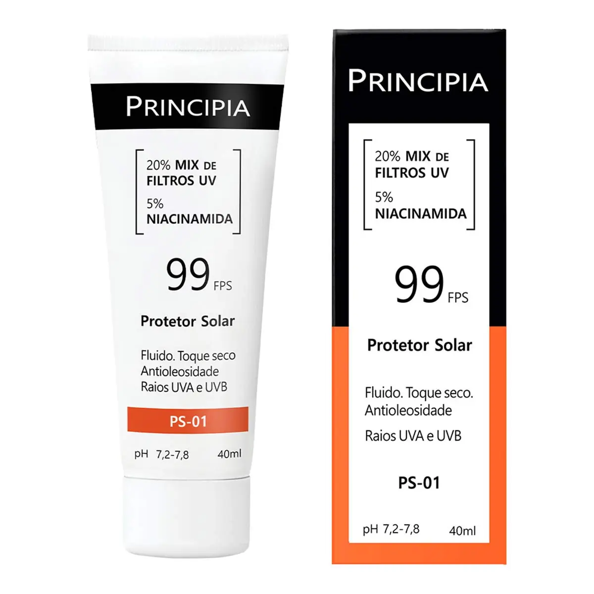Protetor Solar Facial Fluido Toque Seco Antioleosidade Fps 99 Principia Ps 01 Caixa 40ml