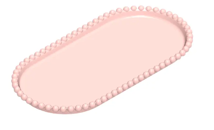 Bandeja Oval 13x25 C/bordas De Esfera Salmao Candy